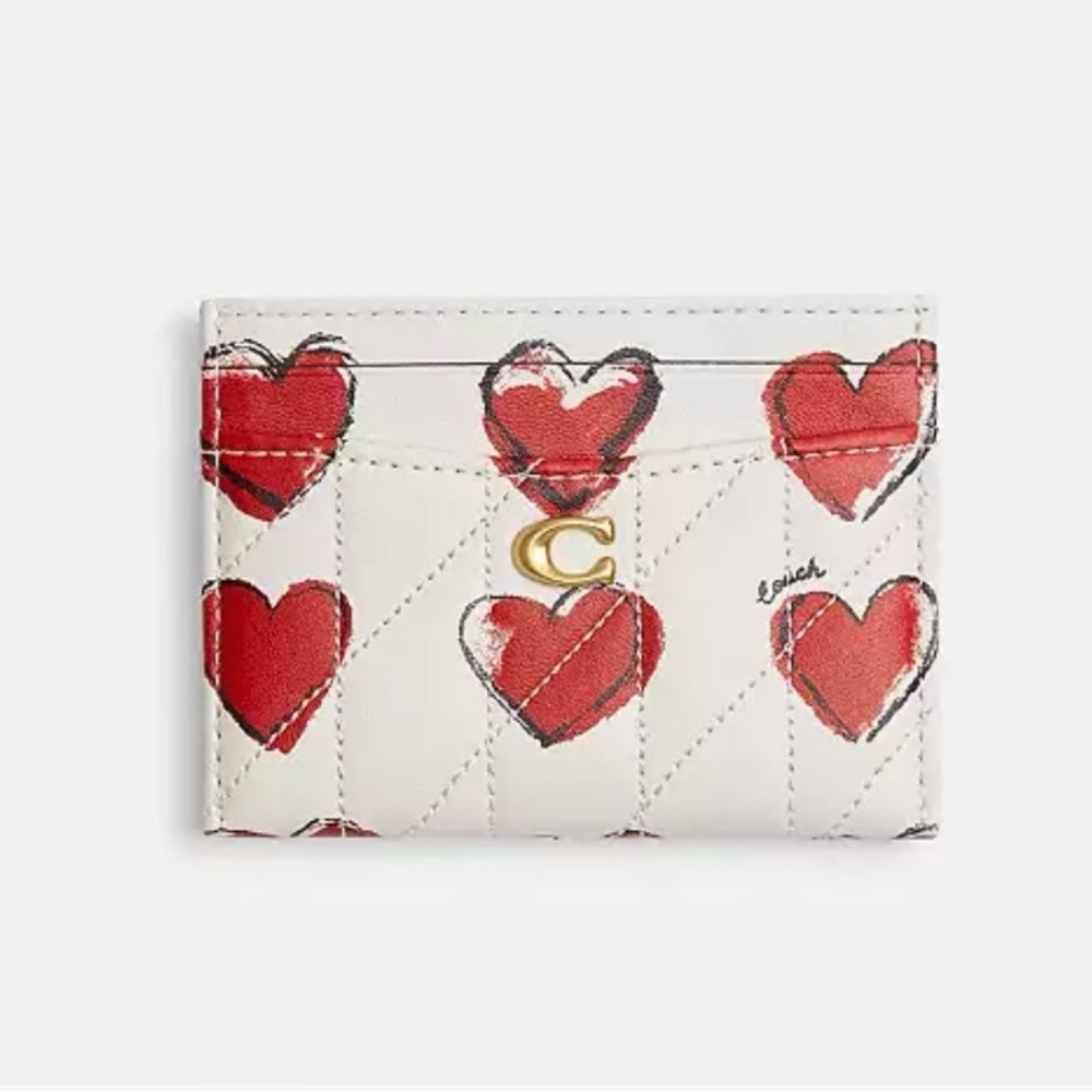 COACH CARD CASE with Quilting & Heart Prints. Great gift ❤️ for Valentine’s Day